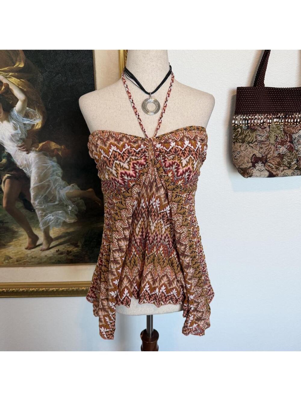 Y2K Boho Autumn Fairy Halter Asymmetrical Top